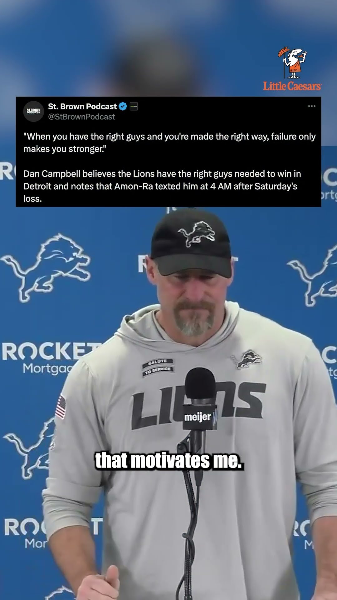 Dan Campbell believes in Lions personnel and says Amon-Ra texted him at 4 AM morning after loss ?️
